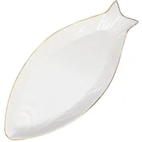 BESPORTBLE Keramik Fischteller 16 Zoll mit Goldrand Fischservierplatte für Restaurants und Zuhause Langlebige Dampfgarplatte und Buffet Speiseteller