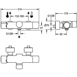 kwc aquarotter gmbh KWC AR Wandbatterie, F5, hydr., Thermostat, für Handbrause, C-Modul,