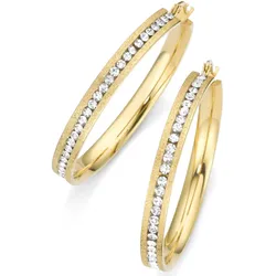 Firetti Paar Creolen »Schmuck Geschenk strukturiert«, mit Zirkonia (synth.) Firetti goldfarben + kristallweiß
