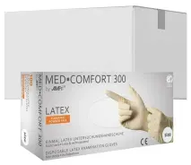 MED-COMFORT 300 Latexhandschuhe, puderfrei, weiß 01230-M , 1 Karton = 10 Packungen à 100 Stück, Größe M