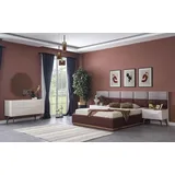 Xlmoebel Schlafzimmer-Set Zeitgemäße Schlafzimmermöbel Set mit Design-Bett und 2 Nachttischen, (Schlafzimmer Set 5tlg (Bett + 2x Nachttische + Kommode mit Spiegel), Hergestellt in Europa weiß