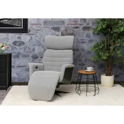 MCA Relaxsessel HWC-N56, Fernsehsessel Liegesessel Fußstütze drehbar Bouclé Stoff Holz ~ Stoff grau, Holz grau