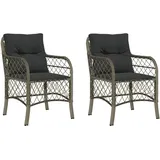 vidaXL Gartenstühle mit Kissen 2 Stk. Grau Poly Rattan
