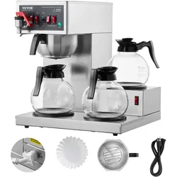 VEVOR Kommerzielle Filterkaffeemaschine Kaffeemaschine 3 Glaskaraffen 12 Tassen