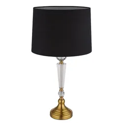 Tischleuchte Beistelllampe Nachttischlampe Textil Messing Kristalle H 66 cm