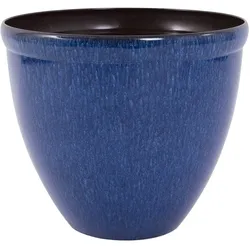 H&D Manufaktur Jinfa Pflanzkübel aus Kunststoff in Santorini-Optik, Jun Glasur blau, Ø 39,5 cm – Ideal für Miniteich, Garten & Terrasse