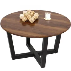 Couchtisch HWC-M61, Beistelltisch Sofatisch, Massiv-Holz HPL Laminat Melamin √ò80cm, Sheesham Holz-Optik, dunkles Gestell