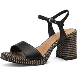 Sandalette TAMARIS, Damen, Gr. 36, schwarz (schwarz, kombiniert), Lederimitat, modisch, Schuhe, Blockabsatz, Riemchensandale, auffällige Absatzgestaltung