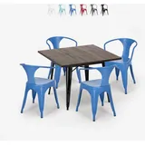 set tisch 80x80cm 4 stühle industriedesign stil küche bar hustle black - Blau - Blau