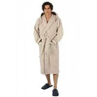 Bademantel lang, Herren, mit Kapuze Frottee Saunamantel L/XL Beige