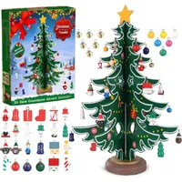 LuxusKollektion Adventskalender 2024 Holzweihnachtsbaum Tischdekoration 29 Ornamente Countdown Kalender