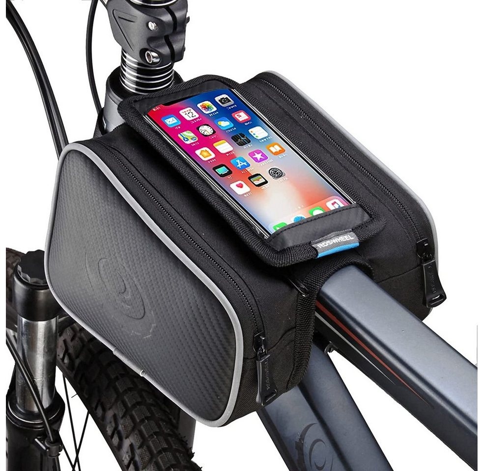 Daskoo Rahmentasche Fahrrad Tasche Oberrohrtasche Smartphone Halterung, Halterung Bike Bag Für Handy max. 5,5 Zoll schwarz