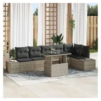 vidaXL Garten-Sofa-Set 7-tlg. hellgrau Polyrattan