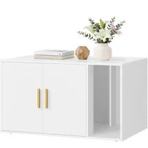 Songmics Feandrea Katzenklo-Schrank, Moderne Katzentoilette, Katzenhaus, mit Griffen, Beistelltisch, für Wohnzimmer, 80 x 50 x 45 cm, mattweiß PCL020WB02