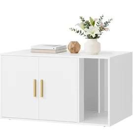 Songmics Feandrea Katzenklo-Schrank, Moderne Katzentoilette, Katzenhaus, mit Griffen, Beistelltisch, für Wohnzimmer, 80 x 50 x 45 cm, mattweiß PCL020WB02