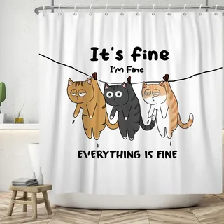 ASDCXZ Lustig Duschvorhang 180x180 cm, Modern Einfachheit Niedlich DREI Lustig Katze Weiß Bad Waschbar Duschvorhänge Polyester Textil Wasserdicht Badevorhang für Badewanne mit 12 Haken