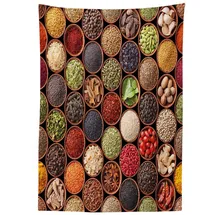 ABAKUHAUS Retro Tischdecke, Bunte Kräuter Gewürze, Für den Inn und Outdoor Bereich geeignet Waschbar Druck Klar Kein Verblassen, 140 x 200 cm, Braun Mehrfarbig