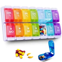 ECOWAHL Tablettenbox 7 Tage Morgens Abends, Medikamentenbox 7 Tage mit Tablettenteiler, Tabletten Wochenbox, pillendose 7 tage 2 fächer für Unterwegs