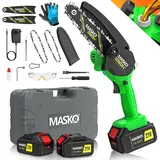 Masko MASKO® Mini-Kettensäge mit Akku 8000mAh Handkettensäge Elektro mit 2 Akku 4000mAh für Gartenscheren/Astscheren/Holzschneiden Motorsäge 800W automatisches Ölsystem