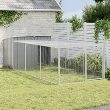 vidaXL Hundehütte mit Auslauf Anthrazit Verzinkter Stahl