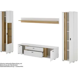 Home Affaire Wohnwand LONG ISLAND, (Set, 4-St), in moderner Trendfarbe,inklusive senkrechter Beleuchtung,Breite 330 cm weiß