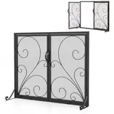 GOPLUS Kaminschutzgitter, Doppeltüriger Kaminschirm mit Stützbeine & Griff, Funkenschutz aus Metall zur Isolierung von Funken & Asche, für Kamin, Heimdekoration, 96 x 35 x 78 cm