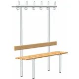 rontec® Umkleidebank mit Garderobe, einseitig, Buche (keilgezinkt), Rundprofil Ø 40 mm, dreifach (Aluminium), Aluminium (eloxiert) - Natur