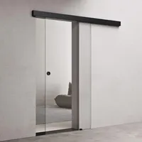 doporro Glasschiebetür komplettset Softclose 102,5 x 205cm Schiebetür mit ESG 25mm Wandabstand Zimmertür Glas Klarglas mit Muschelgriff Schwarz - Transparent