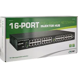 InLine PoE+ Gigabit Netzwerk Injektor Hub 16 Port 1Gb/s 19"