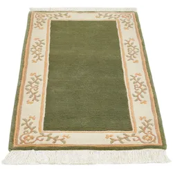 Orientteppich LUXOR LIVING "Giza", grün, B:40cm H:12mm L:60cm, Obermaterial: 100% Wolle, Teppiche, reine Wolle, handgeknüpft, mit Bordüre und Fransen
