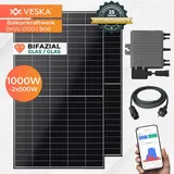 Balkonkraftwerk 1000 W Bifazial Glas/Glas Solaranlage Steckerfertig WIFI Mini-PV Photovoltaik Anlage Upgradebar 800 Watt genehmigungsfrei, Schwarz