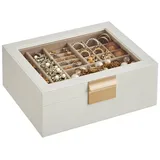 Songmics Schmuckkästchen 2 Ebenen mit Glasdeckel weiß