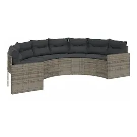 vidaXL Gartensofa mit Tisch und Kissen Halbrund Grau Poly Rattan