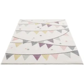 Carpet City Kinderteppich Kinderzimmer Creme Lila - 80x150 cm - Wimpel-Motiv - Kinderzimmerteppiche Mädchen - Babyzimmer-Teppich - Spielteppich