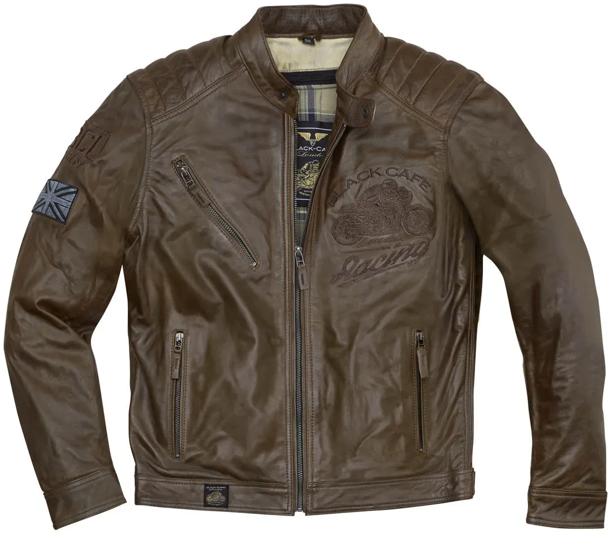 Black Cafe London Houston Motorrad Lederjacke, braun, Größe 52 für Männer