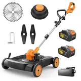3-in-1 Akku-Rasenmäher, 3000W Bürstenloser Motor, 2×4,0Ah Akku, 18,9 Zoll, 3 Messertypen, Höhen- & Winkelverstellbar, Sichelmäher & Rasenkantenschneider & Elektro-Rasenmäher für Rasen
