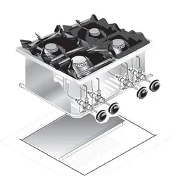 Gastro-Inox Gastro Inox Einbau-Gasherd mit 4 Brenner aus Edelstahl AISI304 600x600x250mm