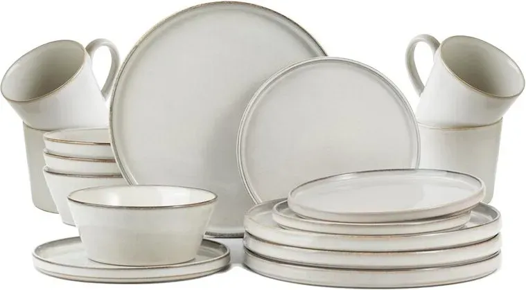 Richmount 12-teiliges Geschirrset mit reaktiver Glasur in Grau-Weiß - 16-teiliges Set mit Tassen