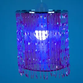 ETC Shop Hängelampe Hängeleuchte Kinderlampe Pendelleuchte Kinderzimmerleuchte, Kristalldekor Textilschirm pink, 1x E27 Fassung, Dxh 22,5x129cm
