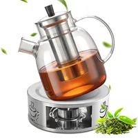 Teekanne mit Stövchen, 1800ml Teekanne aus Glas mit Edelstahl Siebeinsatz und Deckel, Hitzebeständig Kaffeekannen Borosilikatglas Teebereiter für Losen Tee Früchtetee & Teebeutel