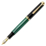 Pelikan Füllhalter Souverän 1000, Schwarz-Grün, Feder EF (extra-fein), hochwertiger Kolbenfüller im Geschenk-Etui, 987578