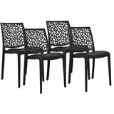 RATTATAN Set aus 4 Stühlen aus Polypropylen mit Glasfaser und Sitzkissen,stapelbar für Küche,Esszimmer,Bar und Restaurant – Anna – Schwarz/Grau