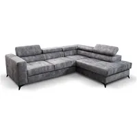 Beautysofa Ecksofa Sorento, mit Schlaffunktion, Bettkasten, verstellbare Kopfstützen, modernes Polsterecke,Cappucino / Silber / Hellgrau, Grau / Orange, L-Form Schlafeckcouch grau