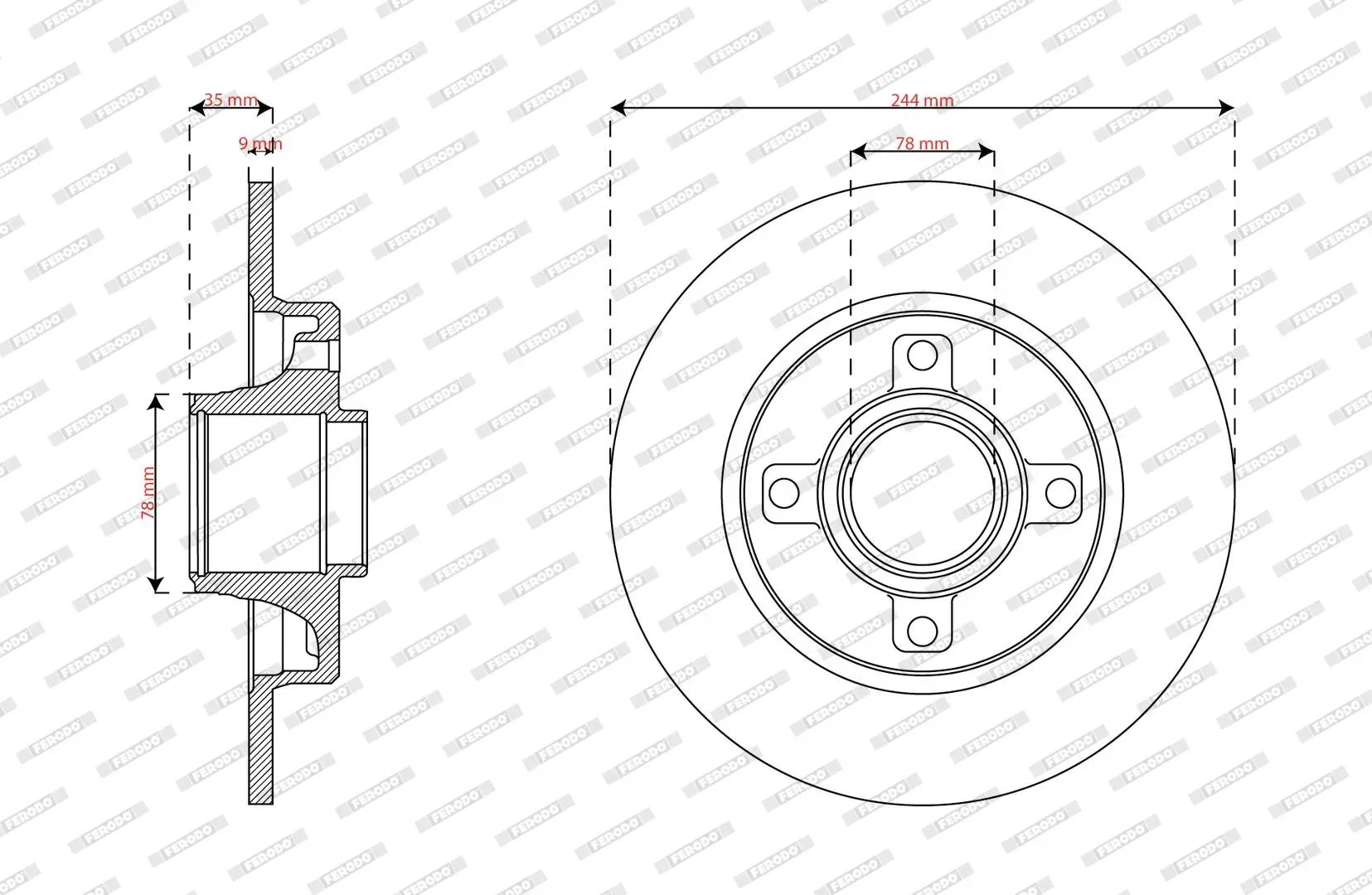 FERODO Bremsscheibe ddf29291 244mm 9mm für Opel Peugeot
