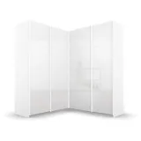 Rauch Quadra weiß (alpinweiß, hochglanz weiß), B:181cm H:210cm T:187cm, Holzwerkstoff, Schränke, Schwebetürenschrank, Eckschrank inkl. Türendämpfer und Schubladeneinsatz