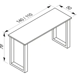 VCM my office Lona Schreibtisch weiß rechteckig, U-Fuß-Gestell schwarz 110,0 x 50,0 cm