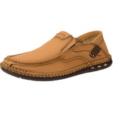 Ambayz Herren Leicht Mokassins Slipper Leder Slip On Loafer Weich Flache Hausschuhe Fahrschuhe Sommer Schuhe für Herren Fahren Freizeit,Braun,47 EU - 47 EU