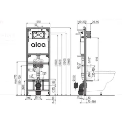Alcadrain s.r.o. A108F/1500 Montagerahmen mit Kasten für Ausguss, Abfluss DN90/110 und Wandarmatur Anschluss