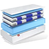 Boxspringmatratze 33cm hoch XXL, Doppel Taschenfederkern Matratze, TerraMed BOX, Matratzen Perfekt, 33 cm hoch, (Intergierter Kaltschaumtopper, 90x200, 100x200, 120x200, 140x200, 160x200, 180x200, 80x200cm), Härtegrad H2, H3, H4, H5 möglich weiß 160 cm x 200 cm x 33 cm