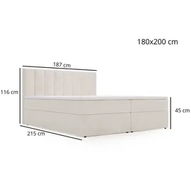 GRAINGOLD Boxspringbett mit Bettkasten 180x200 Beige